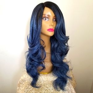 20 Inches Sky Clue Long Wavy Human Blend Wig